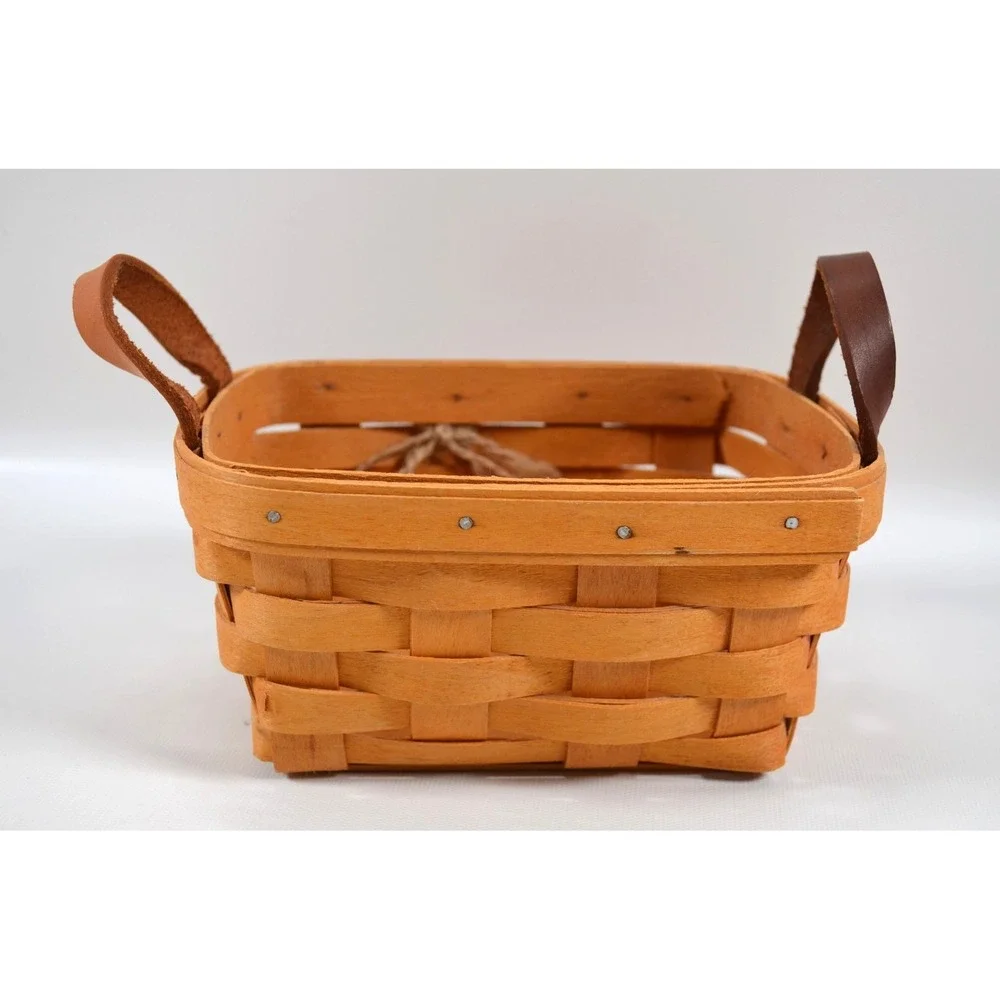 Longaberger 1998  Tea Basket w/Leather Handles Clear‎ Protector  7